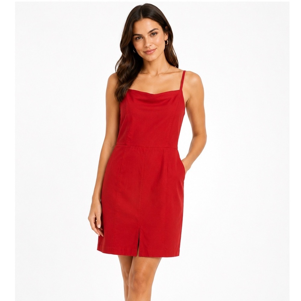 Abercrombie & Fitch Red Linen Blend Apron Neck Romper XST Tall NWT